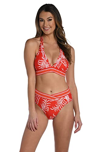 La Blanca Women's Standard Banded Bikini Swimsuit Top, Cherry//Tropical Tapestry, 12 #TOP22