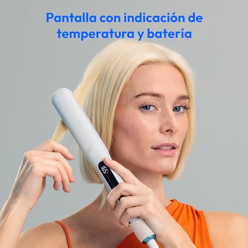 Miniatura 5 de MEDION HS1 Plancha de pelo con pantalla (5 posiciones de calor ajustables, placas flexibles de cerámica/turmalina con sensor de temperatura, plancha de pelo) blanco