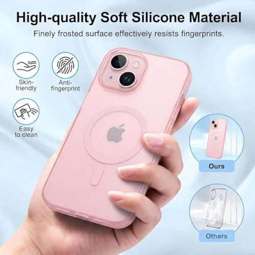 Image of DIZORO Matte Case for iPhone 13 / iPhone 14 Compatible with MagSafe, Camera Lens Full Protection, Shockproof Translucent Frosted TPU Soft Phone Cover, Anti-Fingerprint (Pink)