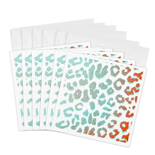 Cartes de vœux léopard orange et turquoise 15x15 cm 3dRose pour toutes occasions