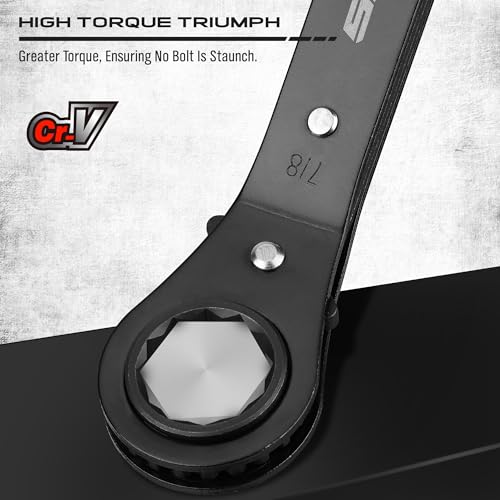 Sedy 81059 Ratchet Box Wrench Sae Set - 5-Piece Ratcheting Head Reversible Double Offset Wrenches Socket Spanner Tool Adjustable Direction Box End Universal Stubby Handle Angle Head thumb #1