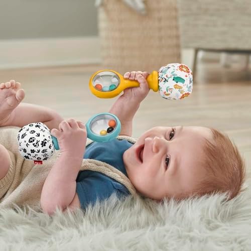 Fisher-Price Neşeli Marakas Fisher-Price Neşeli Marakas oyuncak, 3 ay ve üzeri bebekler için 2'li set, yüksek kontrastlı renkler HMF34 - Görsel 2
