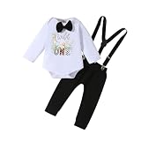 Borlai Kinderkleding 1e verjaardag kostuum gentleman korte mouwen met gekke vlinderdas bretels tjilpen set, Zwart+Wit, 12-18 Maanden
