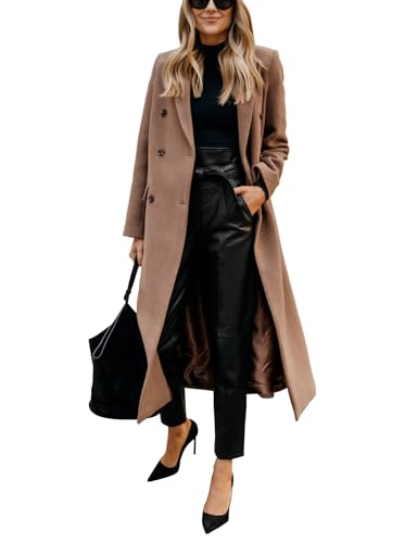 IDEALSANXUN Womens Long Wool Coats Fall Winter Notch Lapel Dressy Trench Coat Peacoat Jackets