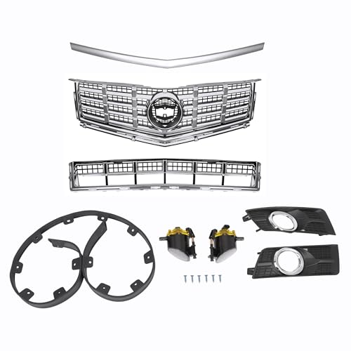 HECASA Fog Light w/Bezel & Front Grille Set Grille + Lower Grill + Lower Valance Apron + Hood Molding Compatible with 2013-2016 Cadillac SRX 22738992 22739004 Chrome by HECASA - Used condition - US$133.29