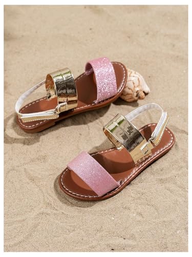 GORGLITTER Girl's Sparkling Metallic Dressy Flats Open Toe Ankle Strap Cute Vacation Slide Sandals3