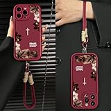 Othyzo Vintage Floral Biblical Cross Lanyard Phone Case for iPhone 16 Pro [Matte Anti-Drop] – Christian Psalms 46:5 Protective Cover, Religious Gift for Her (Red+Lanyard)