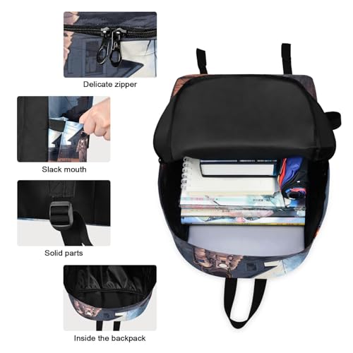 Astronaut at Farm Print Backpack Set with Lunch Bag, Large Capacity Travel Backpacks and Lunch Box Insulated for Commute Hiking Picnic3