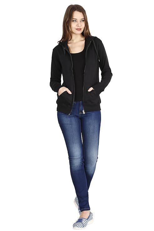 hrikshika fashion HRIKSHIKA FAISHON Women's Cotton Plain Hooded Neck Full Zipper Sweatshirt Hoodies-picture-15