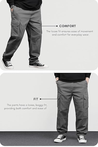 Image of Men Cargo Pants Multi Pocket Utility Casual Straight Fit Durable Fabric Outdoor Street Style Trousers