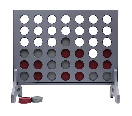 Image of Giant 4 in a Row Game for Family & Adults - Tailgating Pros Jumbo Grey Wooden Four in a Row Indoor & Outdoor Yard Game for Family Party Fun, Portable Activities for Patio, Backyard, and Camping