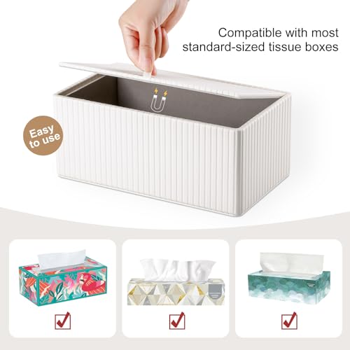 KINGFOM Kosmetiktücherbox Taschentuchbox, Rechteckige Tissue Box Tücherbox für Wohnzimmer, Badezimmer & Büro – Dekorative Taschentücher Box Taschentuchspender aus PU Leder (Weiß, Rechteckige)