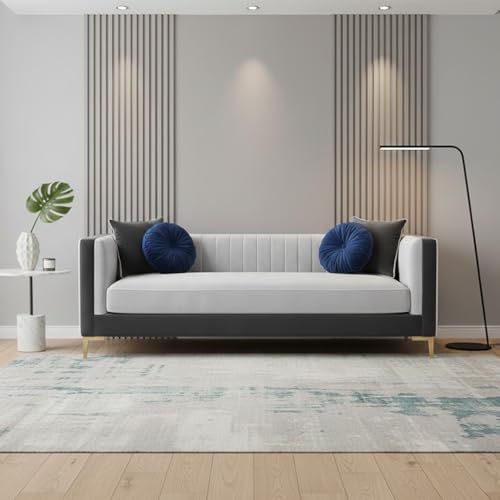 Image of FURNY Cassol 3 Seater Fabric Sofa Set (Light Grey-Dark Grey) Premium Velvet Finish | Durable Comfort | Ideal for Living Room
