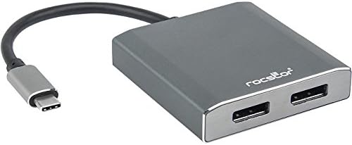 RocstorY10A201-A1 Premium USB-C to Dual DisplayPort Multi Monitor Adapter - 4K 60Hz – USB Type- C 2-Port MST Hub - 4Kx2K 60Hz, Aluminum Charcoal Grey