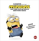 Minions Postkartenkalender 2023 - Kalender mit perforierten Postkarten - zum Aufstellen und Aufhängen - mit Monatskalendarium - 16 x 17 cm