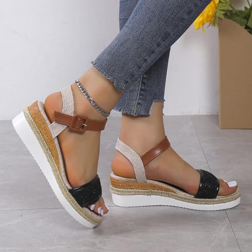 Open Toe Buckle Ankle Strap Espadrilles Flatform Wedge Casual Sandal Espadrille Low Heel Sandals 2025 Close Dressy Summer Platform Leather Elegant Flats Girls Flower Girl Heels Flat Shoes4