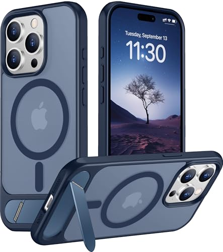 Image of Magnetic Compatible with iPhone 15 Pro Max Case, [Built-in Invisible Kickstand][Compatible with MagSafe] [Military Grade Shockproof] Slim Translucent Matte Phone Case for iPhone 15 Pro Max 6.7 inch