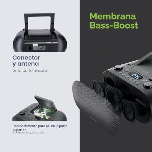 Reproductor CD Muse M-35 BT negro con radio digital USB y conexión bluetooth 4
