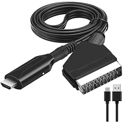 NAVESO SCART to HDMI Cable, SCART to HDMI Lead, Switch Video Audio Converter, SCART to 1080p/720p HDMI Audio Video Adapter for Hdtv Monitor Projector Xbox Sky Blu-Ray DVD Player Cover