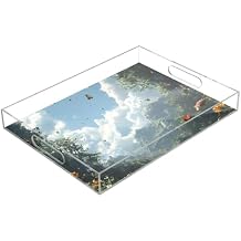 Spring Meadow Butterflies Serving Tray, Decorative Ottoman Trays with Handles for Breakfast, Coffee Table, Dining Room, Party - 16" x 12"