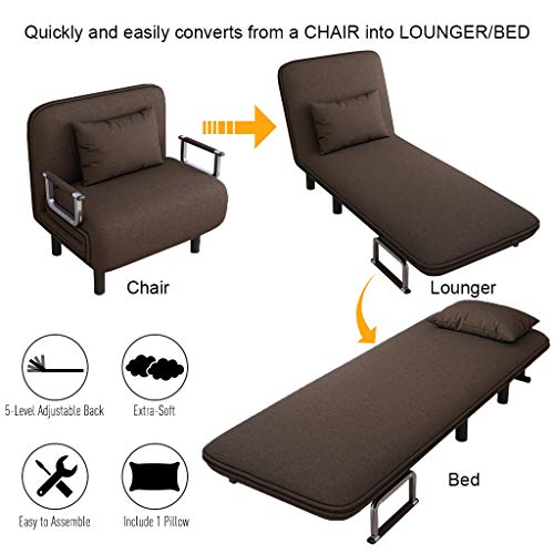 Folding Sleeper Chair Lounge Couch for Office Nap, Folding Sofa Bed Folding Sleeper Chaise Lounges with Folding Arm, Leisure Recliner Single Sleeper Convertible Chair Memory Foam Mattress (Coffee) - Thumbnail 7