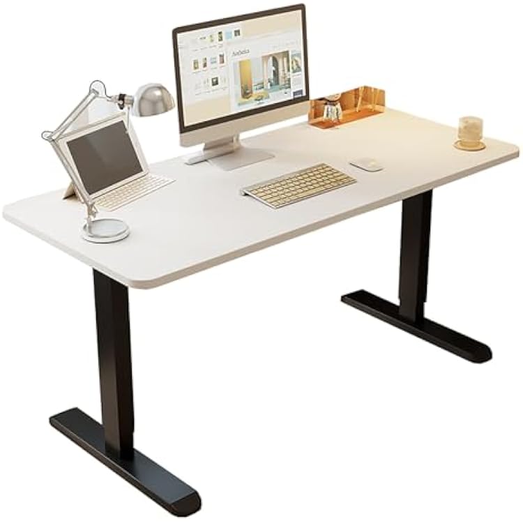 Height Adjustable Manual Gaming Desk, Large Wood Top with Carbon Steel Legs, Sit-Stand Computer Desk for Home Office(White,31.4in/80cm)