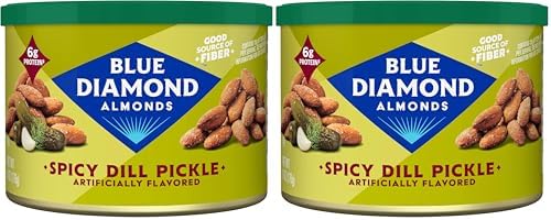 Blue Diamond Almonds Spicy Dill Pickle Flavored Snack Nuts, 6 Oz Resealable Can (Pack of 2)