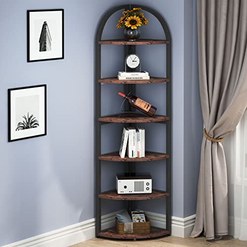 Unknown1 Industrial 6 Tier Corner Shelfrustic Tall Bookshelffreestanding Display Book Shelf Rustic Vintage Metal Particle Board Finish Wood Includes Hardware