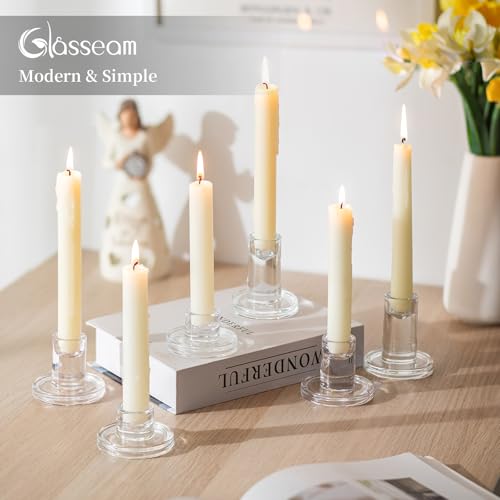 Glasseam Kerzenhalter Stabkerze Kerzenständer Glas: 12er Set Kerzenständer Stabkerzen Klein Stabkerzenhalter für Tisch Hochzeit Klar Kerzenhalter für Stabkerzen Weihnachten Geburtstag Deko