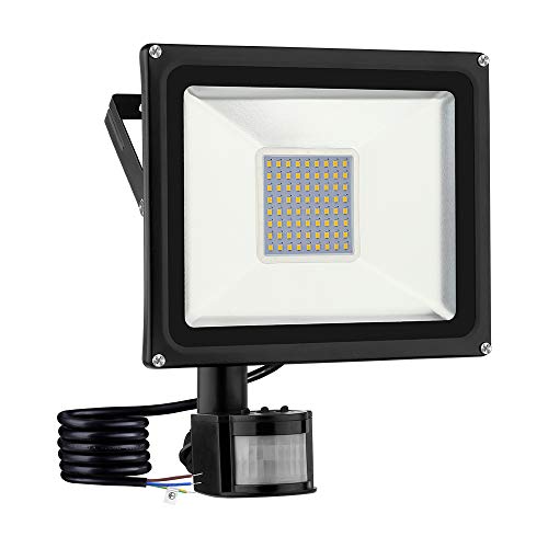Preisvergleich Produktbild Außenstrahler mit Bewegungsmelder, 50W LED Strahler Scheinwerfer Fluter, Superhell 5000 LM Flutlicht IP65 Wasserdicht, 3000K Warmweiß Wandleuchte für Garten Garage Hof Von papasbox