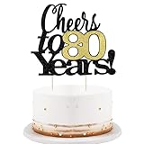 LVEUD Black Font Golden Numbers Cheers to 80 Years Happy Birthday Cake Topper -Wedding,Anniversary,Birthday Party Decorations (80th)