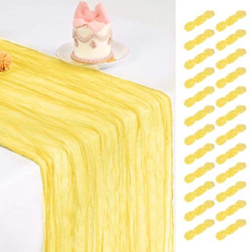 Pesonlook 24 Pack Light Yellow Cheesecloth Table Runner Long,17.7×108 Inch