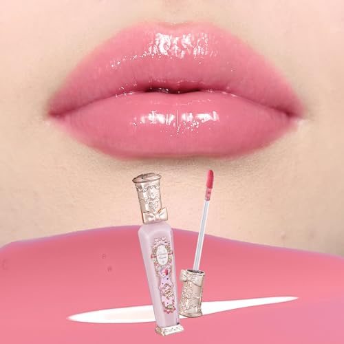Flower Knows Violet Strawberry Rococo Glowy Lip Gloss,Moisturizing Baby Pink Plumping Lip Oil,Hydrating Lip Tint for Girls&Women,Vegan & Cruelty-Free,0.12 Fl Oz(G01 Strawberry Macaron)