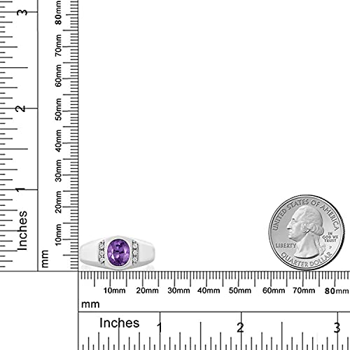 Gem Stone King Men's 925 Sterling Silver Purple Amethyst And White Created Sapphire Ring (1.06 Ct Oval, Available In Size 7, 8, 9, 10, 11, 12, 13) #TOP4