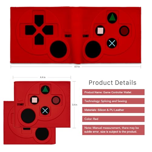 Image of Game Controller Wallets For Kids, Man, Teen Bifold Wallet Multiple Card Slots and Coin Pocket Gamepad Silicone And PU Leather Surface Video Game Kids Wallet in Red