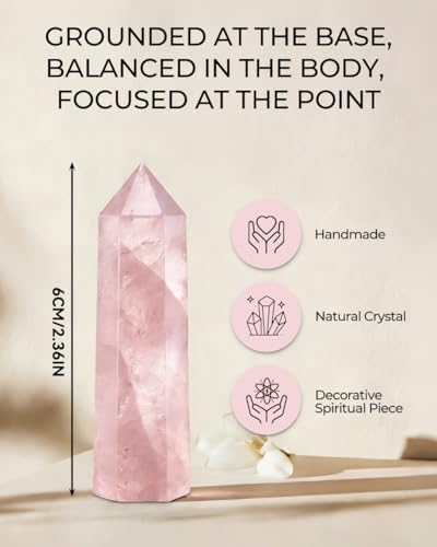 Image of Natural Healing Crystal Wand - 2.4-2.8 inch Polished Gemstone Point Obelisk - Rose Quartz & Hexagonal Towers for Reiki Energy, Chakra Balancing, Meditation & Home Office Decor - Spiritual Gifts for Women