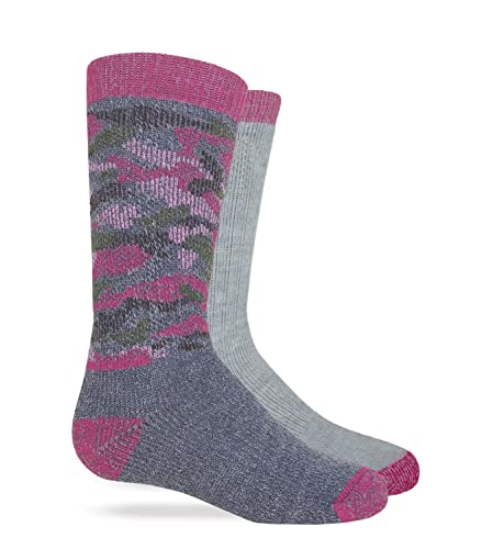 Carolina Ultimate Youth Girls Camo Merino Wool Blend Boot Socks 2 Pair Pack, Small