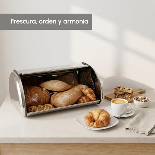Miniatura 3 de Lolahome - Panera De Acero Inoxidable Con Tapa Ideal Para Guardar El Pan Fresco. Almacenaje De Cocina Elegante Y Duradero. 42x27x18 Cm