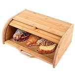 Kabalo Large Bamboo Bread Bin Wooden Roll Top Kitchen Food Wraps Buns Storage