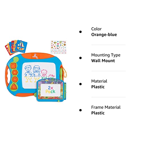 Chuchik Magnetic Drawing Board Set For Kids And Toddlers. Large 15.7 Inch Doodle Board Writing Pad Comes With A 4-Color Travel Size Drawing Board For Toddlers 1-3 (Orange-Blue) #TOP6
