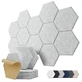 Hexagon Acoustic Wall Panels Self-Adhesive, 12 Pack Sound Absorbing Tiles for Walls & Doors, Decorative Peel & Stick Interior Panel for Studio, Home Office, Gaming Room, 12"x10"x0.4", Gray