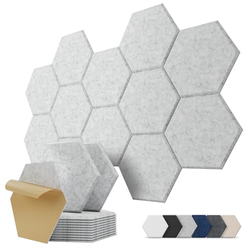 Image of Hexagon Acoustic Wall Panels Self-Adhesive, 12 Pack Sound Absorbing Tiles for Walls & Doors, Decorative Peel & Stick Interior Panel for Studio, Home Office, Gaming Room, 12 inchx10 inchx0.4 inch, Gray