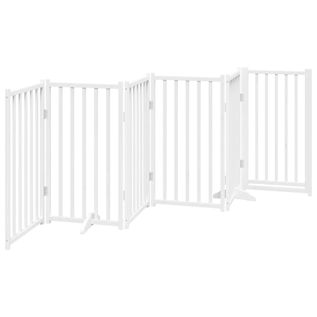 Puerta plegable para perros (6 piezas, madera de abeto maciza, 300 cm, con puerta, independiente, con patas de apoyo, ideal como barrera, protección y seguridad para perros y cachorros)
