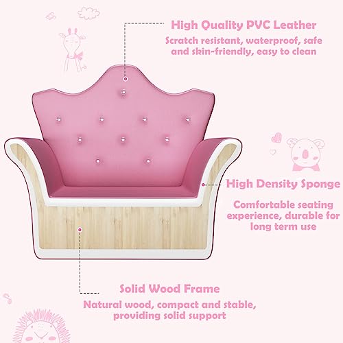 Arlime Kids Sofa, Upholstered Kids Couch With Ottoman, Princess Sofa With Diamond Decoration, Cozy Toddler Armchair For Boys Girls (Pink) #TOP3