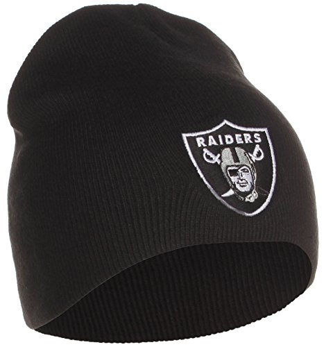Reebok Oakland Raiders Uncuffed Embroidered Logo Winter Knit Beanie Hat - Black