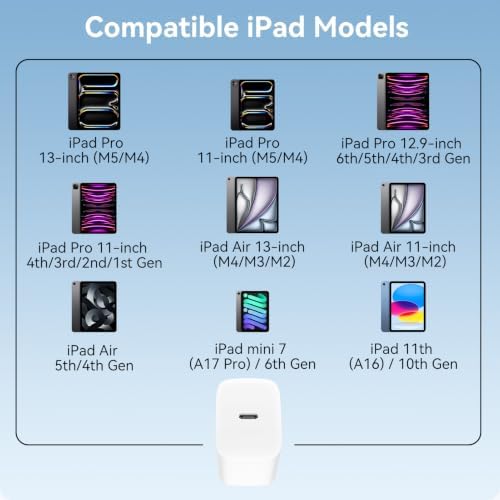 Charger for iPad Pro, 30W USB-C Power Adapter Fast Charging with 6.6ft Woven USB C Cable, for iPad Pro 13/11/12.9-inch, iPad Air 13/11-inch/5th/4th, iPad mini 6/7th, iPad A16/10th, Original Quality — 사진 3