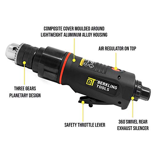 Berkling Tools Bt 4538L Professional Grade Composite 3/8" Straight Variable Low Speed Air Drill Gun With Three Gears Planetary Gear Design #TOP1