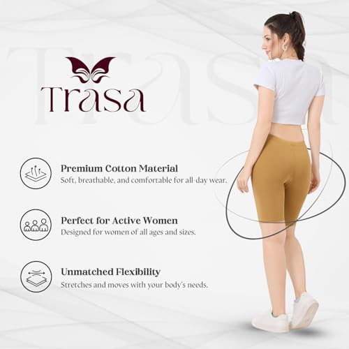 Image of TRASA Women's Cotton Fashion Biker Workout Cycling Shorts, Avialable Sizes: S,M,L,XL,2XL,3XL