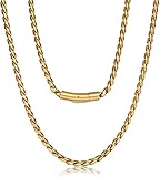 ROWIN&CO Men Women Necklace 18k Real Gold Plated Stainless Steel Twisted Rope Chain Choker Necklace, Hip hop Jewelry Miami Curb Links, 5mm, 18-30 Inch. (22 inch)