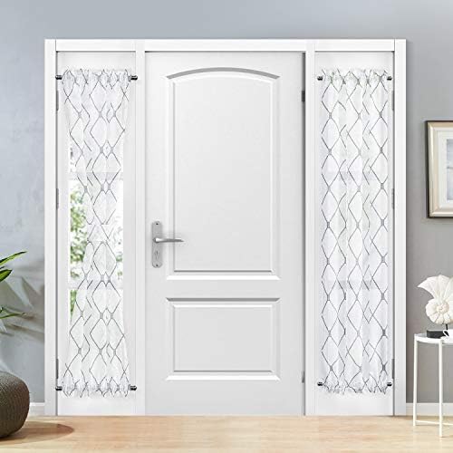 Topfinel Sheer French Door Window Curtains 25x72 Inches Sidelight Curtains for Front Door Tieback Included, White Grey, 2 Panels